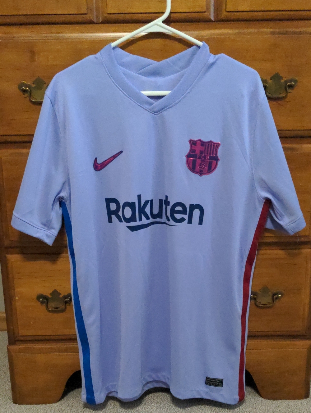 Nike Men's FC Barcelona Replica Soccer Jersey with Blue and Red Side Stripes